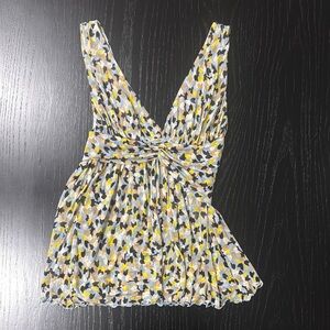 Diane Von Furstenberg Yellow and Black Ruched Tie Front Blouse